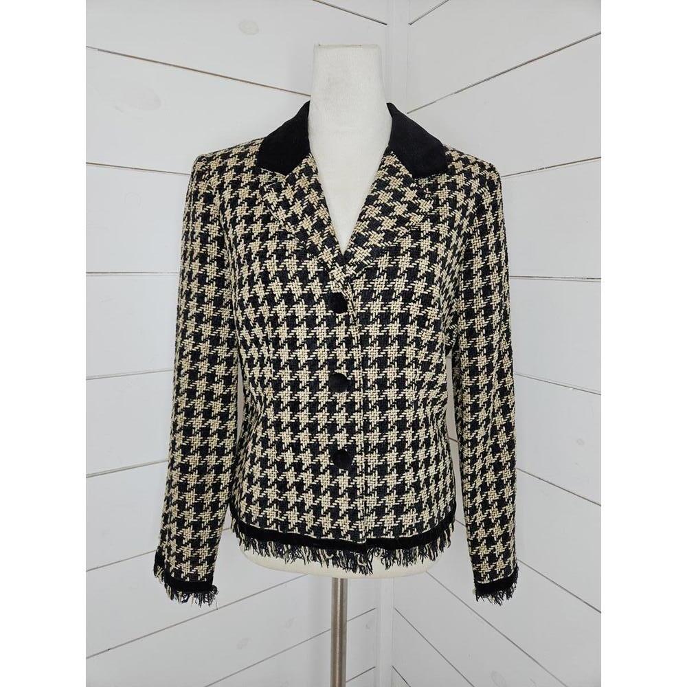 Vintage Sharon Young Medium black & tan fringed blazer